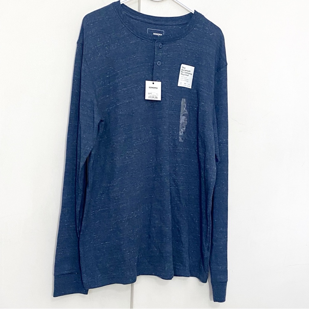 Sonoma NWT Men's Navy Long Sleeve Cozy Thermal Henley Knit Shirt L